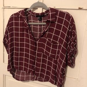 Body checker button down crop top